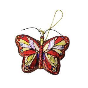 Art‎ Nouveau Butterfly Ornament Red Purple Hand Painted Christmas Decoration
